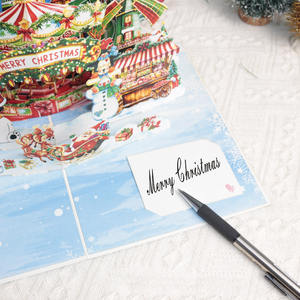 Nova Aquarela Estilo Pop-up Cartão Roda Gigante Carrossel Moinho De Neve Presente Árvore de Natal Feliz Natal 3D Cartões - Product Image 5