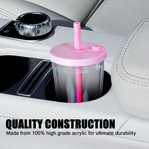 Custom logo 24 oz Double Wall <b>Reusable</b> Plastic Boba Coffee <b>Cup</b> Smoothie Tumbler with Straw - Product Image 2