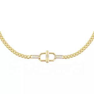 Collana Choker da Donna con Catena Cubana <span class=keywords><strong>Sottile</strong></span> e Chiusura a Moschettone Dorata - Product Image 2