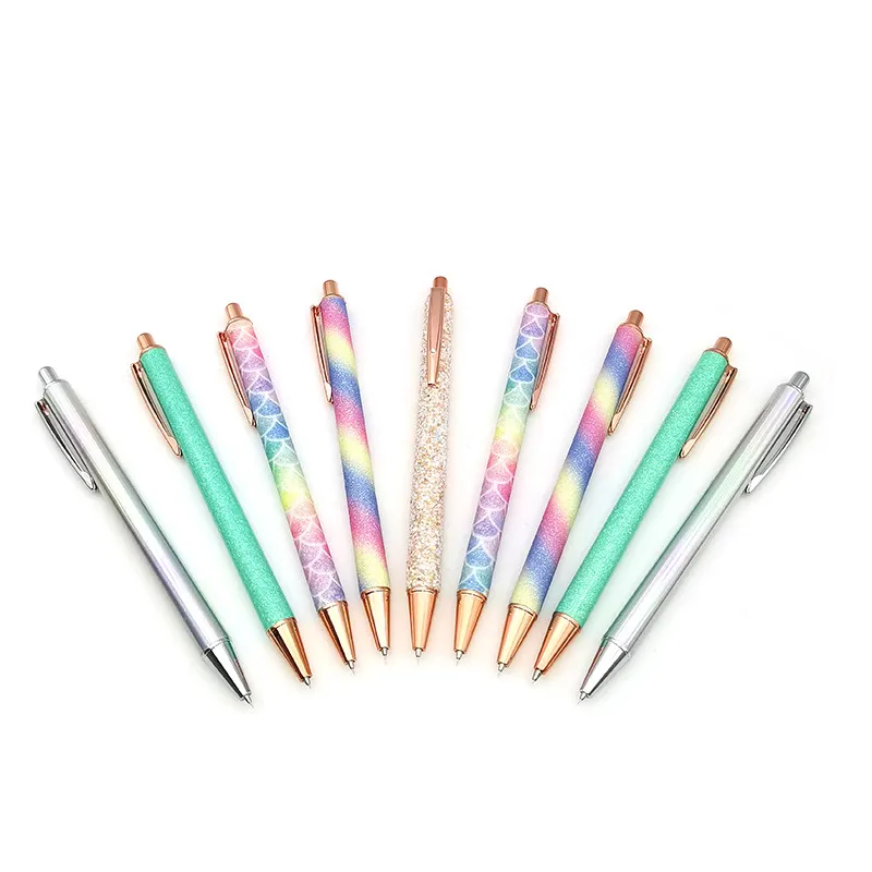 Custom Rhinestone Luxury Cute Wedding Rose Gold Metal Glitter Colors Gel Pens Set