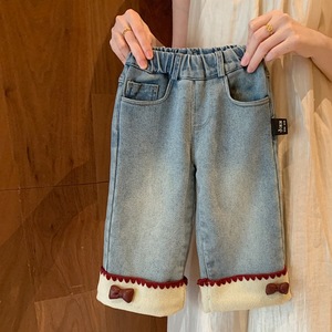 Tongxingyuan Girls Fleece <b>Lined</b> Jeans Winter 2024 Cotton Woven <b>Pants</b> Solid Color Childrens <b>Pants</b> - Product Image 2