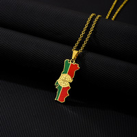 2025 vente en gros Logo personnalisable métal acier inoxydable Portugal pays carte drapeau collier
