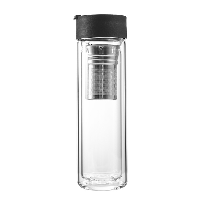 450ml High borosilicate double-layer glass car portable flip top cup business office glass water bottle