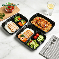 Boîte de préparation de repas à emporter en plastique à 2 compartiments, jetable, avec couvercles