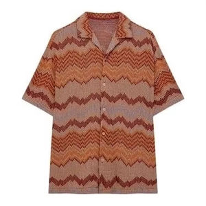 Custom Casual Knit Shirt Geometric Jacquard Knit Shirt <b>Short</b> <b>Sleeve</b> Men's <b>Cardigan</b> - Product Image 1