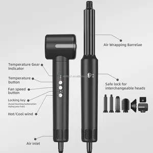 مجفف الشعر 7 في 1 عالي السرعة 110000 دورة في الدقيقة الأيونات السالبة مجفف شعر يلف بالهواء الساخن فرشاة تصفيف الشعر 7 في 1 الهواء