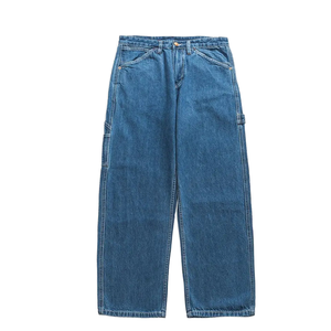 Jean en denim pour homme, taille mi-haute, coupe large, bleu uni, en coton, style décontracté automne, personnalisable - Product Image 1