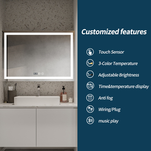 Waterproof Defogger Touch Switch Rectangular Smart Led Bathroom <strong>Mirror</strong> with Strap Speakers and Music Playback - Product Image 2