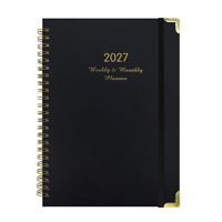 Carnet de planification hebdomadaire et mensuelle A5 personnalisé 2027, reliure spirale avec bande élastique et coins métalliques, cadeau promotionnel de bureau