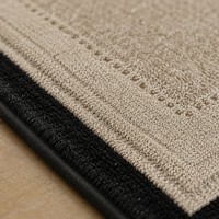 Tapis de salon moderne minimaliste crème, tapis texturé sur mesure avec bordure noire, antidérapant, résistant à l'usure, insonorisant, OEM