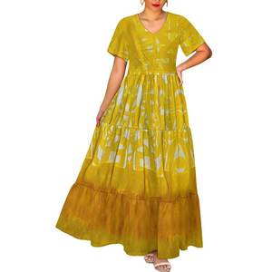 Nuevo para la primavera 2025 cuello en V profundo Casual elegante señoras de tamaño completo Maxi vestido estampado Tie-dye diseño Tribal polinesio - Product Image 6