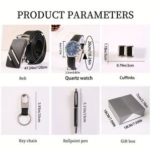 Factory Direct Men's Business Gift Set Wholesale Watch Wallet Belt Pen <b>Cufflinks</b> Keychain Gift Set Custom Logo Corporate Gift - Product Image 2