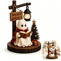 Figurine de Noël fantôme mignon avec lanterne, statue lumineuse de Noël avec lanterne, décoration de table Joyeux Halloween, cadeau de fêtes