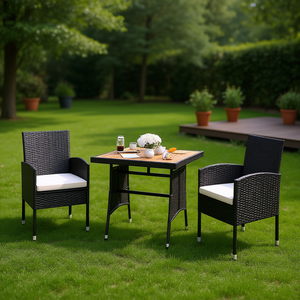 Set da pranzo da esterno in legno massello di acacia con telaio in acciaio e rattan PE nero, mobili da giardino per 2 persone, design contemporaneo - Product Image 2