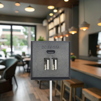 Chargeur de table USB Type-C avec charge rapide 18W, matériau PVC, courant nominal 3A, 1 port USB-C et 2 ports USB-A