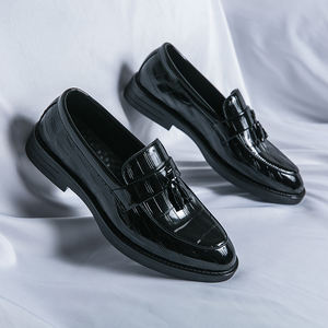 Chaussures habillées en cuir verni à bout pointu hommes confortables décontracté vert glands mocassins chaussures classique formel <span class=keywords><strong>mariage</strong></span> sans lacet - Product Image 6