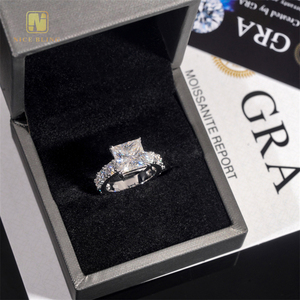<span class=keywords><strong>Bague</strong></span> de Fiançailles et de Mariage <span class=keywords><strong>Solitaire</strong></span> en Argent 925 avec Moissanite Taille <span class=keywords><strong>Princesse</strong></span>, Certificat GRA, Bande Épaisse de 5 Carats, Sertie de Diamants - Product Image 4