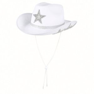 Chapeaux de cowgirl style western avec strass étoile, personnalisables avec logo, pour Halloween, mariée, ou cowboy, avec corde - Product Image 5