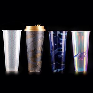 Vasos Desechables de Plástico PP con Diseño de Arcoíris, 90 mm de Diámetro, 16oz/24oz, Impresión por Transferencia de Calor, Logotipo Completo, para Té con Leche y Burbujas, Envío Gratuito - Product Image 1