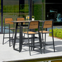 Table à manger haute moderne gris anthracite 203*60*110 cm avec plateau en plastique imitation bois durable, résistant aux UV et imperméable pour hôtel, parc, cour