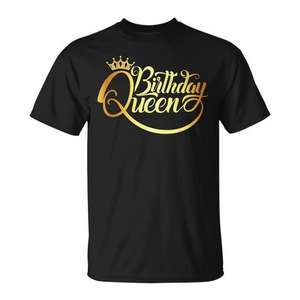 T-shirt Queen d'anniversaire pour femmes, design couronne noire et dorée, pour célébration d'anniversaire - Product Image 1