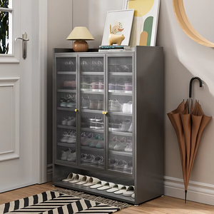 Armoire à chaussures moderne en métal avec <span class=keywords><strong>3</strong></span> <span class=keywords><strong>portes</strong></span> en verre, armoire à chaussures en métal, armoire de rangement pour chaussures pour le salon, l'entrée - Product Image 5