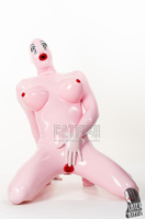 Combinaison en latex rose bébé pour homme, épaisseur 0,4 mm, avec fermeture éclair unidirectionnelle au dos, capuche, gants, chaussettes et protège-chaussures