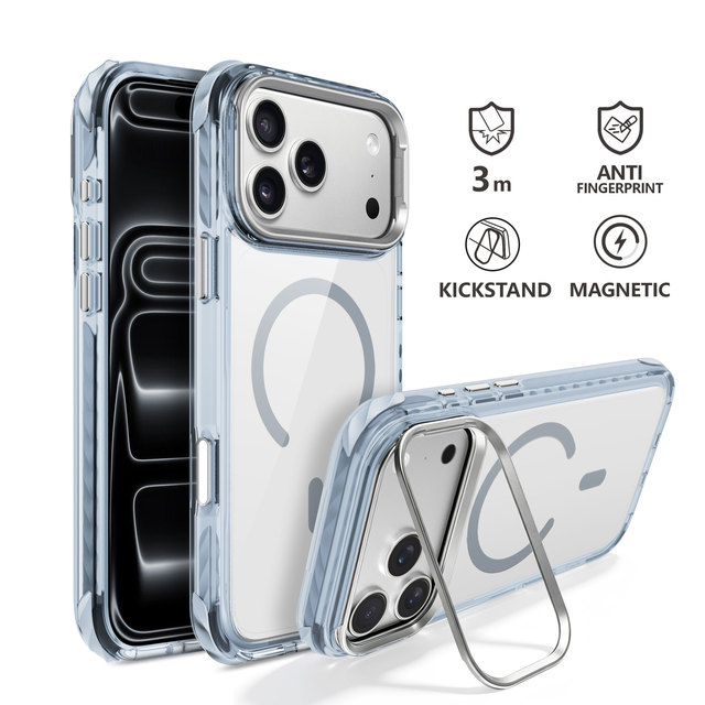 Shockproof Clear Magnetic Mobile Phone Case with Metal Kickstand Protection for iPhone 18 Pro &Pro max