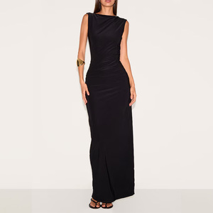 OEM New Arrival da donna <span class=keywords><strong>Casual</strong></span> senza maniche <span class=keywords><strong>con</strong></span> <span class=keywords><strong>spacco</strong></span> sul retro a pieghe <span class=keywords><strong>vestito</strong></span> attillato Sexy aderente <span class=keywords><strong>lungo</strong></span> Maxi abito di tendenza - Product Image 3