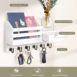 Wall Mounted Key Rack With Storage <b>Shelf</b> And <b>Hooks</b> For Entryway Organization - Product Image 4