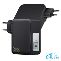 Chargeur rapide GaN 240 W PD3.1 de type C avec prise murale CE RoHS UE, sans câble, adaptateur secteur USB-C PD 240 W pour téléphone portable et ordinateur portable