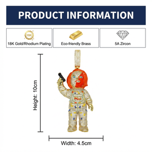Collana con Ciondolo Bambola Chunky <span class=keywords><strong>Chucky</strong></span> Hip Hop in Ottone Placcato Oro Lucido con Zirconi 5A - Figura Horror - Product Image 6