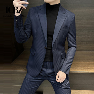 Completo da <span class=keywords><strong>Uomo</strong></span> Multicolore 2 Pezzi Elegante in Lana/Seta, Giacca Formale a Righe per Affari e Occasioni Casual - Product Image 3