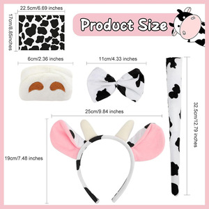 C045 Cow Headband Cuddly Toys Adults Horns Stuffed Party Halloween Costume Elastic Hair Bands Halloween Costume Cosplay Cow <strong>Mask</strong> - Product Image 3