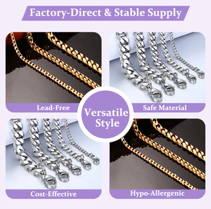 Chaîne de type curb tendance hip-hop en acier inoxydable couleur or et argent, résistante à la décoloration, pour hommes et femmes, 3 mm et 5 mm, bijoux de mode NK, bracelet - Product Image 4