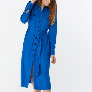 Nuovo modello delle donne di formale blu camicia a maniche lunghe midi dress - Product Image 1