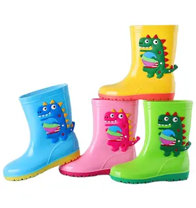 WXL477 PVC Rubber Kids Non Slip Waterproof Rain Shoes for Boys Girls Cartoon Cute Outdoor Dinosaur Children Rain Boots