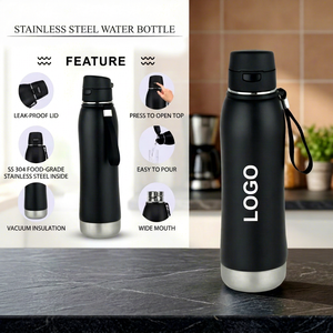 Bouteille d'eau isotherme en acier inoxydable noir, thermos anti-fuite à large ouverture 600 ml, couvercle, conservation de la chaleur 12-24 heures pour - Product Image 1