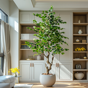 Banyan cây nhân tạo trong nhà/ngoài trời <span class=keywords><strong>6ft</strong></span> chậu cây màu xanh lá cây màu vàng cỏ cọ cho trang trí văn phòng nhà sinh nhật không gian lớn - Product Image 2