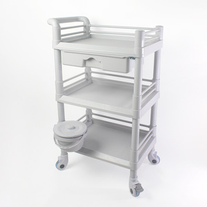 รถเข็นแพทย์พลาสติกสามชั้นพร้อมลิ้นชักและถังสำหรับใช้ในคลินิก - Product Image 4