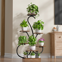 Support à plantes LED en forme de cœur à 9 niveaux avec lumières de croissance à spectre complet, étagère de présentation robuste en bois et métal de 0,85 mm pour coin de salon