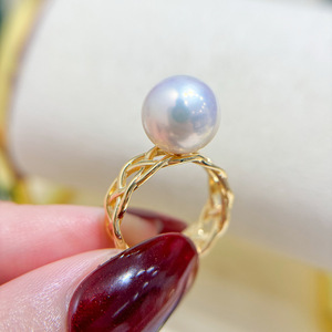 Anillo de Plata S925, Soporte para DIY, Accesorios de Perlas, Joyería de Plata Simple con Cuentas Redondas de 9-13 mm, Anillos de Moda 10444 - Product Image 1