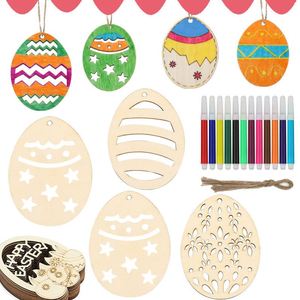Suministro Directo de Fábrica: Artesanía de Madera Ecológica Grabada con Huevos de Pascua, Colgante DIY Hecho a Mano con Cuerda de Cáñamo, Disponible para Envío Inmediato - Product Image 1