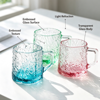 Tasse en verre martelé écologique, résistante aux hautes températures, isolante, avec couvercle à boire directement et poignée, compatible micro-ondes