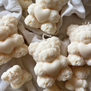 Rose Pattern Heart Hug Bear Scented Soy <b>Wax</b> <b>Candle</b> 3D Sculpted Aromatherapy <b>Candle</b> Valentine Gift Home Decor - Product Image 4