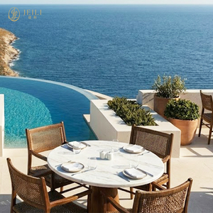 ชุดเฟอร์นิเจอร์ร้านอาหารกลางแจ้งทันสมัยสำหรับรีสอร์ทเมดิเตอร์เรเนียน  ประกอบด้วยเก้าอี้หวายไม้ JEILI พร้อมเบาะรองนั่ง โต๊ะหินอ่อน เหมาะสำหรับใช้งานเชิงพาณิชย์ - Product Image 3