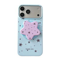 Casing iPhone 18 Pro Max 17 16 Latar Belakang Biru Korea Bertabur Bintang, Dudukan Magnetik, Premium Hard Shell Semi-Covered