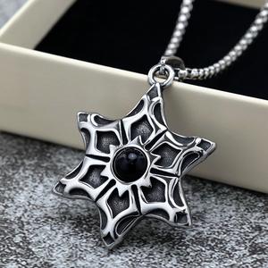 Colgante de estrella de seis puntas de acero inoxidable con bisel de piedra preciosa negra para hombre, collar de regalo. - Product Image 2