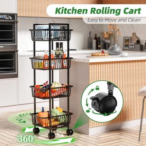 Estante de almacenamiento de frutas y verduras rodante de 4 niveles de nuevo estilo de tendencia Simple, organizador de cocina de alambre de Metal, soportes de almacenamiento de ruedas - Product Image 6