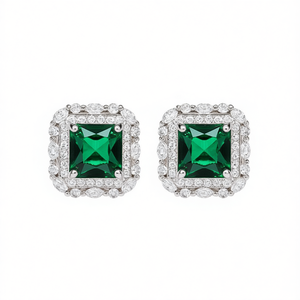 ต่างหูเพชรพลอยสีเขียว E1560สำหรับผู้หญิงต่างหูเพชรรูปทรงเรขาคณิตคลาสสิก - Product Image 1